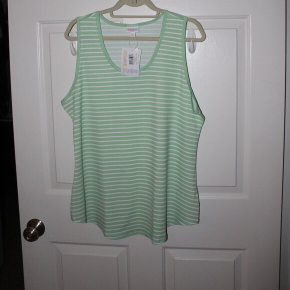 LuLaRoe Women's 3XL Sea Green and White Striped Tank top - Picture 1 of 3